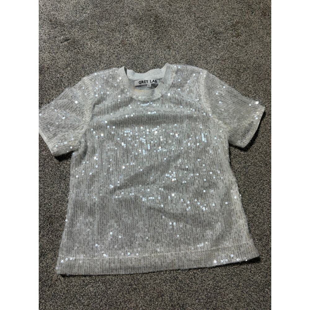 Grey Lab womens small white sequin shirt